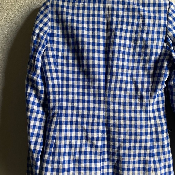 J.Crew Campbell Linen Blend Blue Gingham Check Preppy Academia Office Blazer 2 - Picture 15 of 16